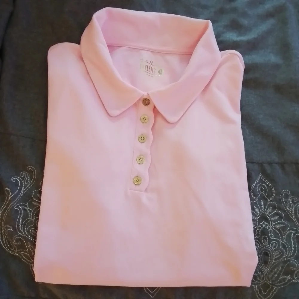 Lilly Pulitzer Luxletic Frida Scallop Polo Conch Shell Pink - L - Picture 6 of 16